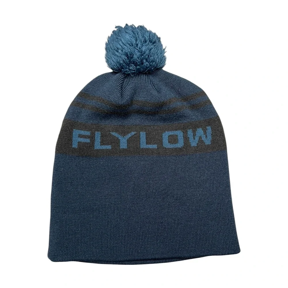 Flylow Gear Pom Beanie Hat Navy Blue Charcoal Grey Knit Winter Ski Snowboard